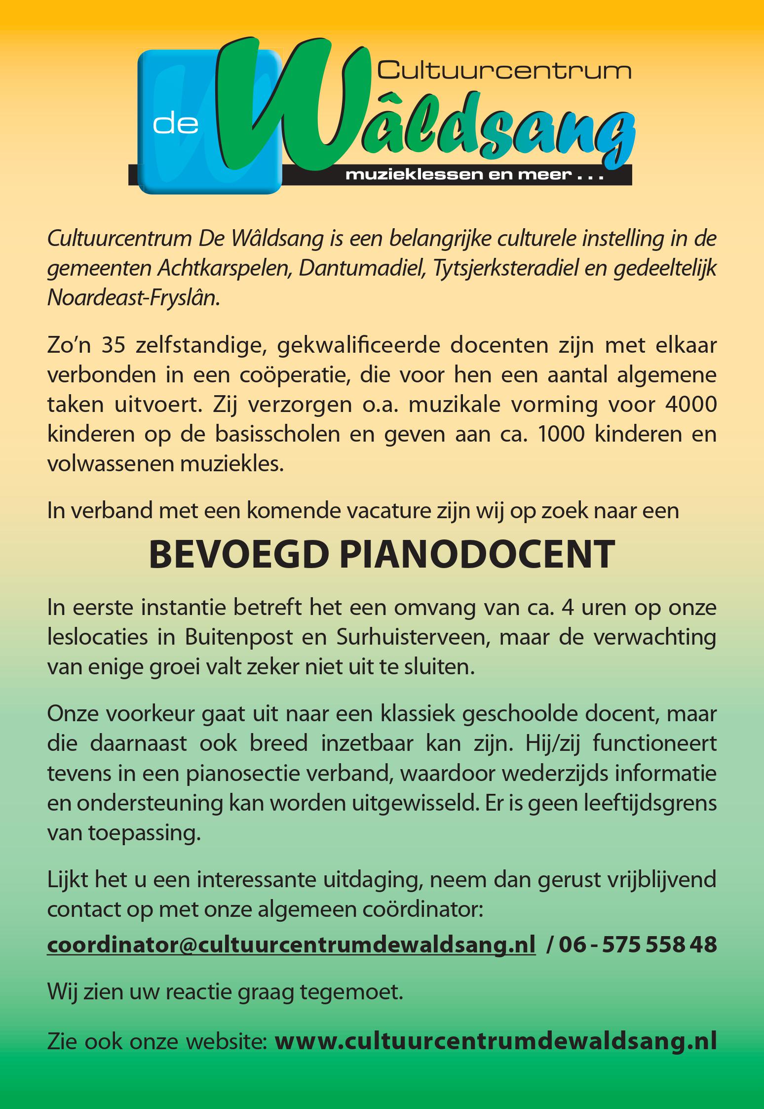 Vacature Pianodocent